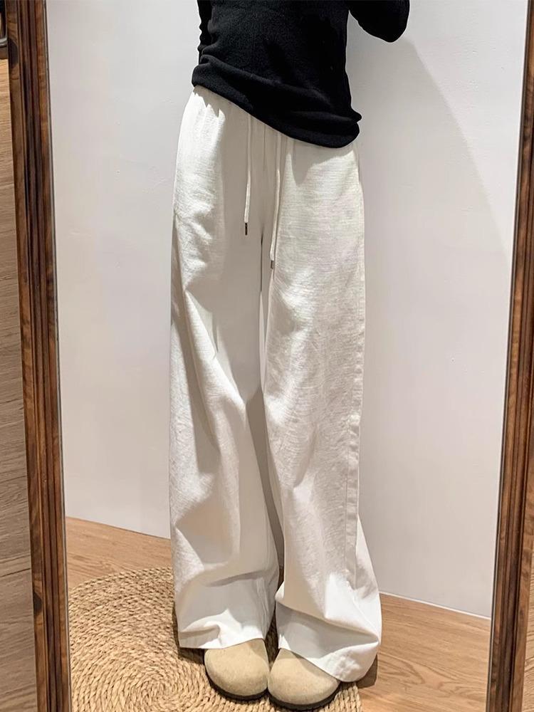 Women's Spring 2026 White Wide-Leg Cotton Linen Jeans - Loose, Flattering, Casual Pants