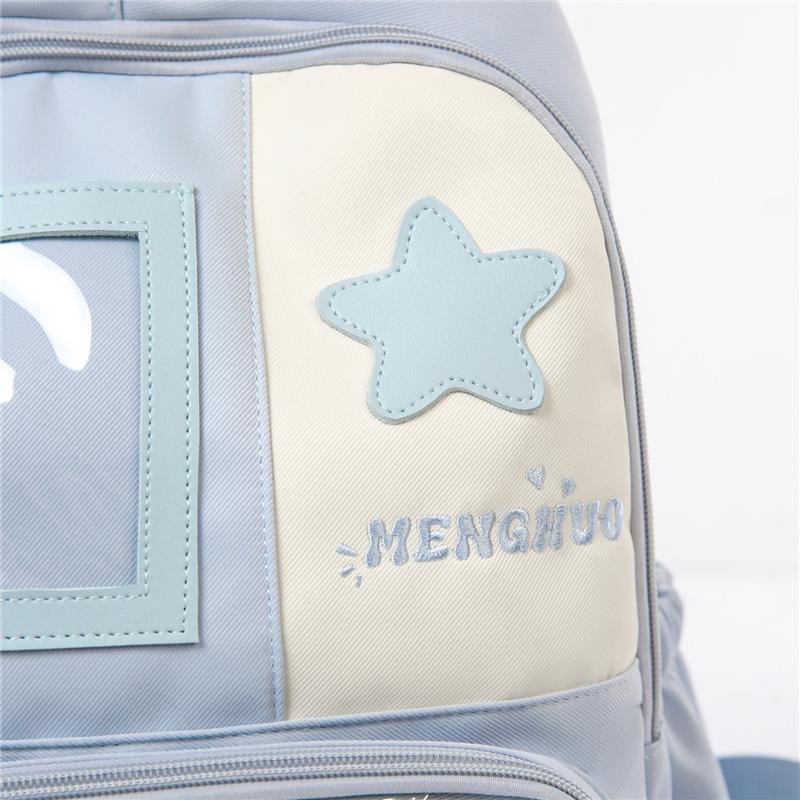 Cute Nylon Backpack for Women – Star Patch Design School Bag with Front Pocket for Everyday Use