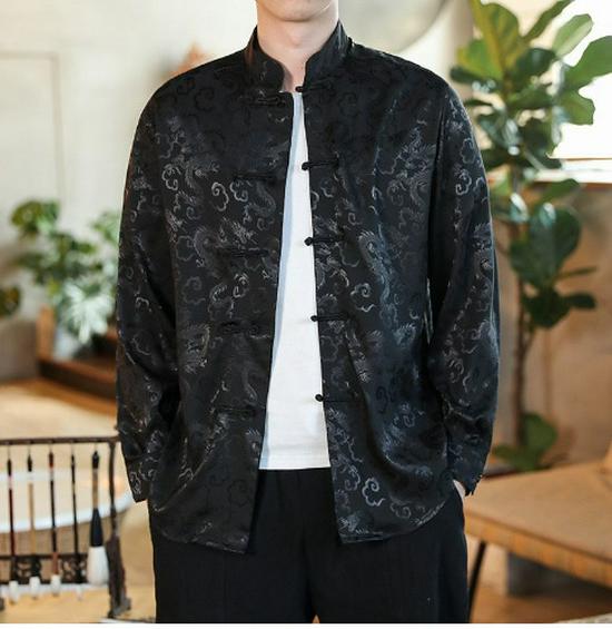 Herren Große Seiden Tang Anzug Jacke - Lockerer Schnitt, Chinesischer Stil, Stehkragen.