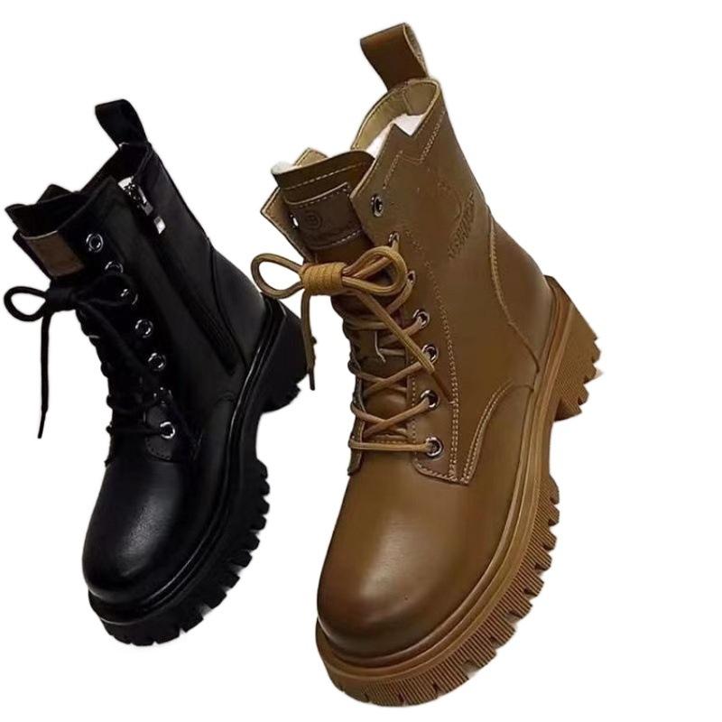 European Thick-soled Martin Boots for Women's Spring, Summer and Autumn Single Boots, Winter Velvet 2025 New British Style Ins Tide Short Boots F