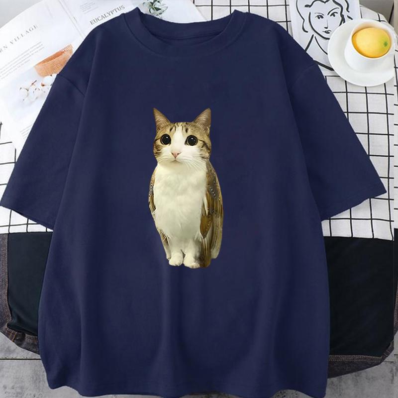 Cat Owl Funny Meowl Meme Brainrot Graphic T-shirts Men's Women Clothing Short Sleeves T-shirt Cotton Oversized T Shirts