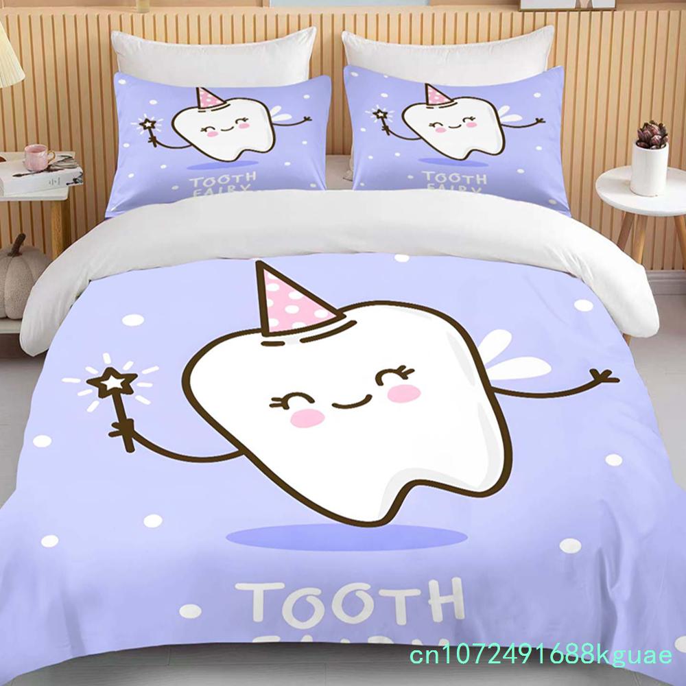Cute Cartoon Teeth Print Bedding Set Duvet Cover 1 Duvet Cover 2 Pillowcases Adult And Children Bedding Set Luxury Bed Cover Set