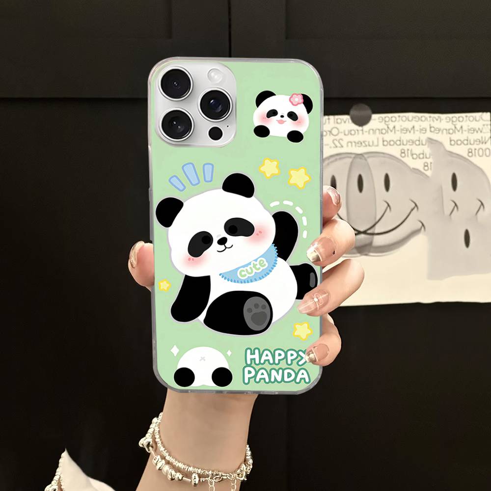 Anime Panda Water Ripple Phone Case For iPhone 17 16 11 12 13 14 15 Pro Max Plus Back Cover