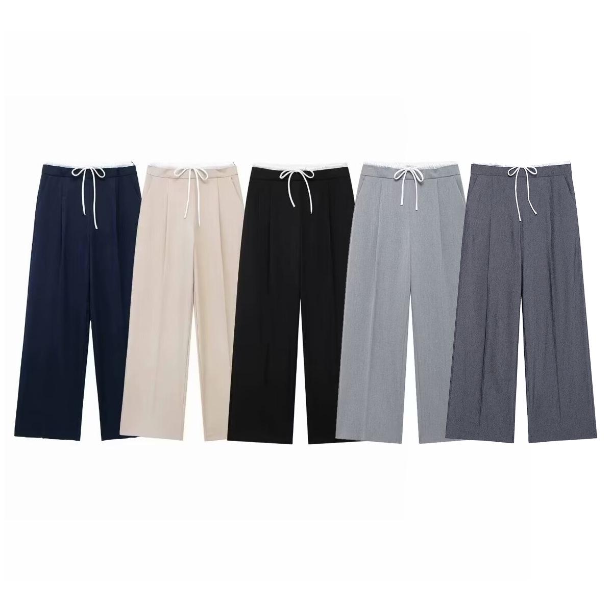 

2025 Spring Street Fashion Women s Wide-Leg Double-Layer Waist Pants Small