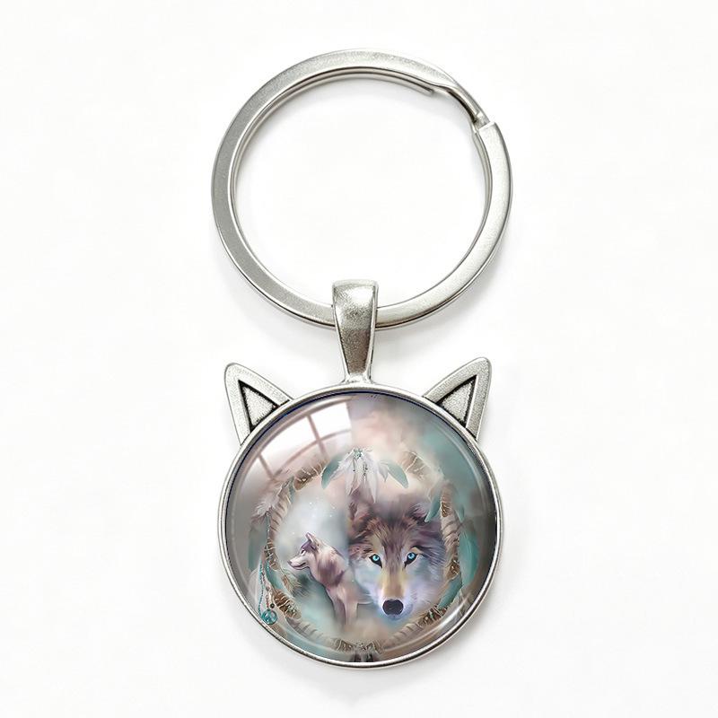 Lone Wolf Cat Ear Time Gem Keychain - Retro Style Unisex Alloy Keyring