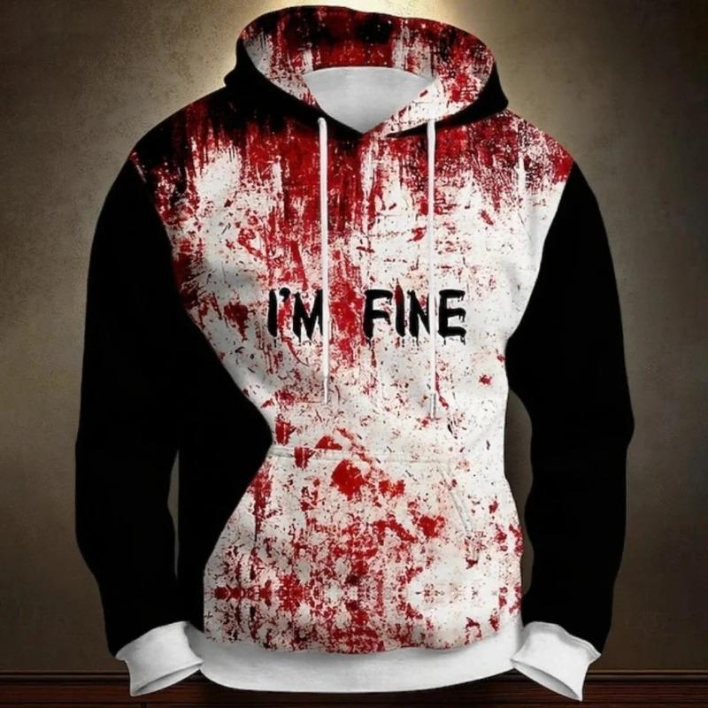 Halloween Men's Hoodie Blood Stain 3D Print Sweatshirt Exaggerated  Long Sleeve Sweatshirt Hoodie Oversized Men's Clothing