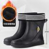 Waterproof Shoes Men's and Women's Rain Shoes Fashion Short Tube Thickened Warm Rubber Shoes Work Non-slip Fishing Kitchen Rain Boots