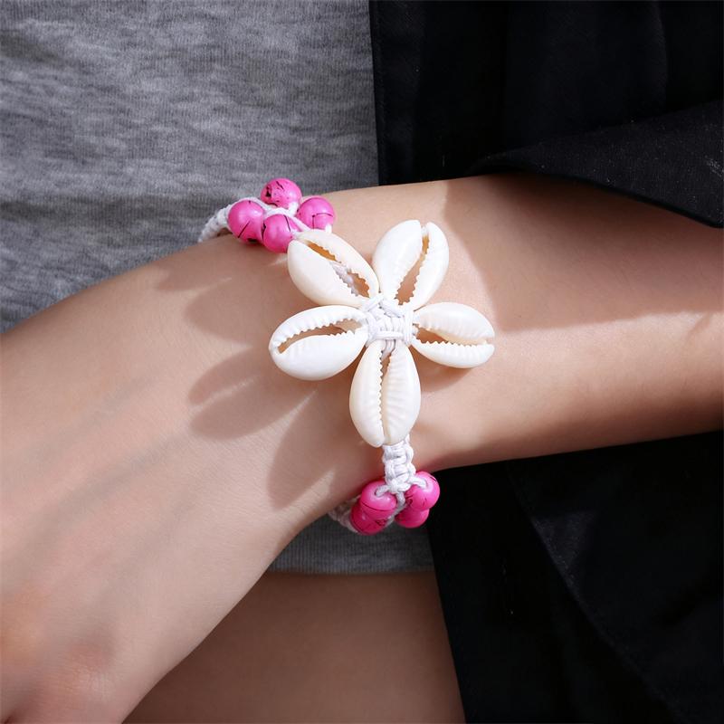 

Beach Vacation Handmade Shell Bracelets for Women Rose Red Blue Acrylic Beads Bohemian Knit Rope Wrist Chain pulseras mujer moda