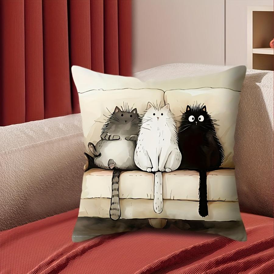 [Chic Cartoon Cat] Machine Washable Polyester Chic Cartoon Cat Throw Pillow Cover 17.7x17.7" | Contemporary Decorative Cushion Case