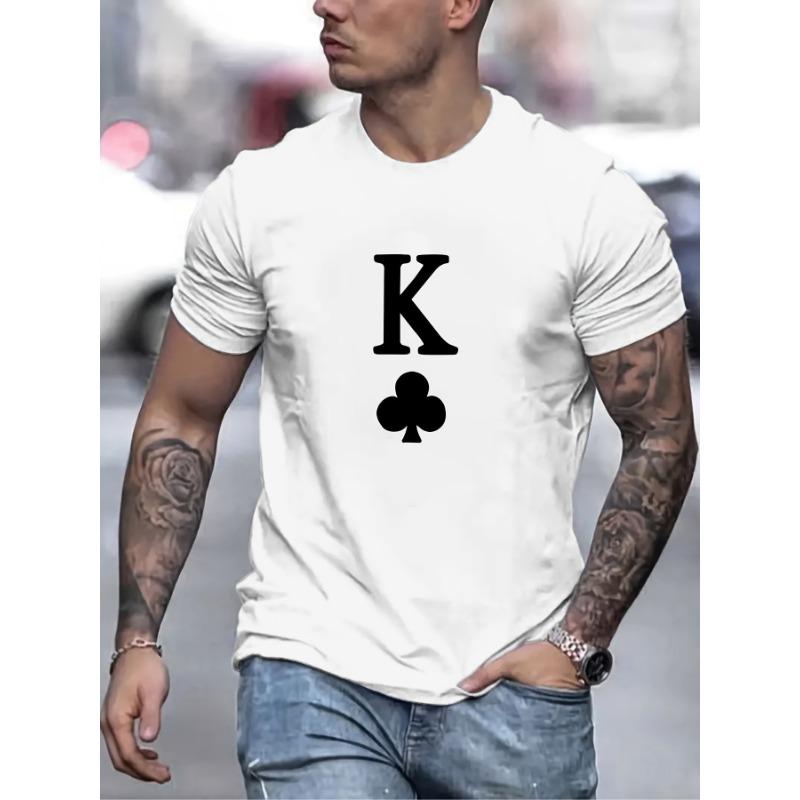European sizes King Of Clubs Print T Shirt, Tees For Men, Casual Short Sleeve T-shirt For Summer