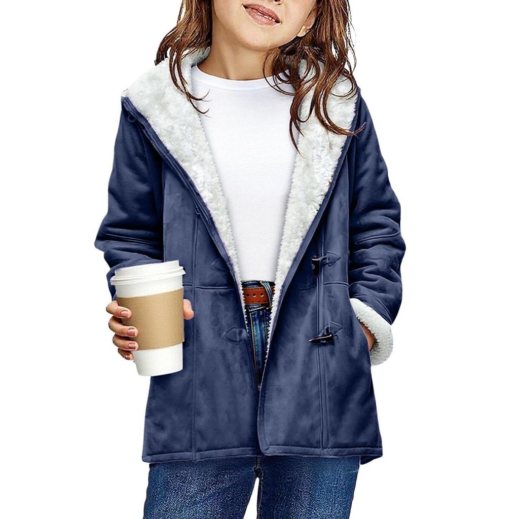 Kids' Fashion Solid-Color Cute Hooded Jacket Warm Long-Sleeve Coat For Fall And Winter