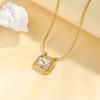 Cubic Zirconia Pendant Necklace for Women, Stainless Steel Chain Trendy Jewelry, Square Heart CZ Stone Boho Jewelry