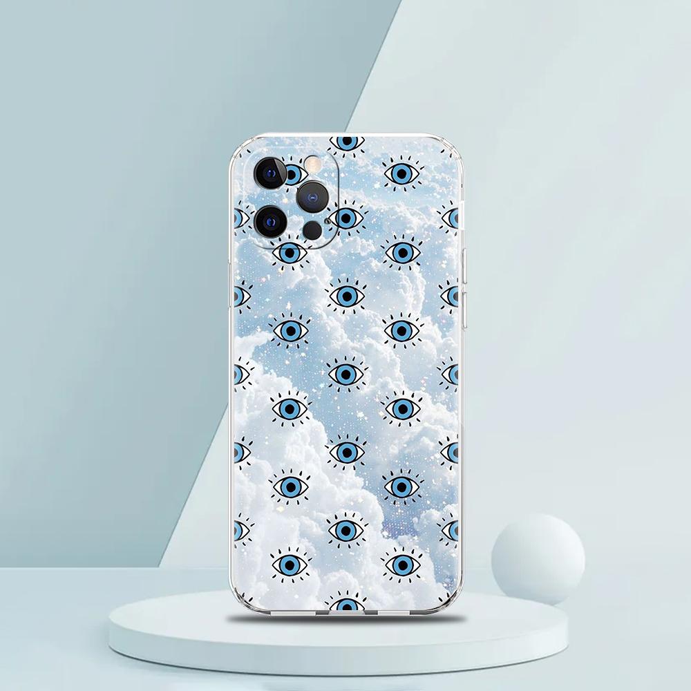 For iPhone 15 16 14 13 12 Mini 11 Pro Max XS X XR SE 7 8 Plus Silicone Clear Cover Blue Eye Art Luxury Phone Case