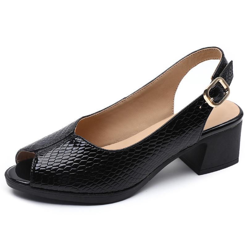 Fashion GKTINOO 2025 Open Toe Summer Shoes Woman Genuine Patent Leather Sandals Med Heels Dress Sandals Ladies Plus Size Women Shoes