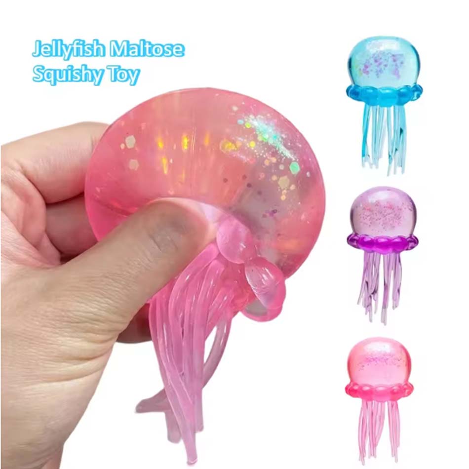 Trending Jellyfish & Cube Squish Toy, Soft Jelly Squeeze Stress Relief Fidget Toy, Sensory NeeDoh for Kids & Adults