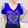 Streetwear Girl Chic Summer T-shirt Fashion Sexy Slim Women Flower Heart Tops Shiny Rose Hot Diamonds Design Tees