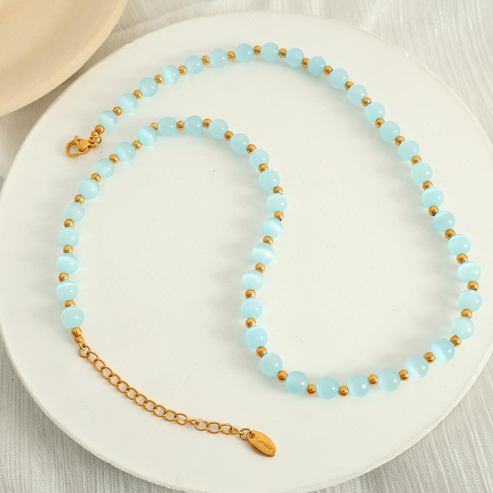 Popular Opal Beaded Titanium Steel Necklace Light Luxury Elegant Temperament Collarbone Chain Jewelry