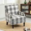 S001, fauteuil d'appoint rembourré, fauteuil vintage en tissu lin rayé gris-blanc avec garniture de clous pour le salon
