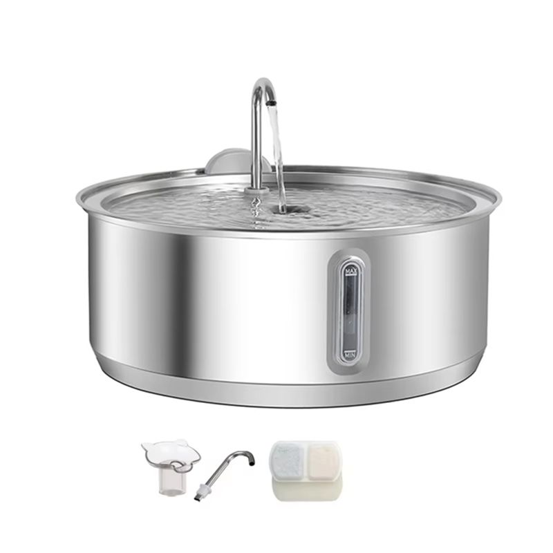 ABMH-Stainless Steel 8L Large Capacity Cat Water Fountain For Pets, Dog Drinking Fountain Dispenser With Filter argento