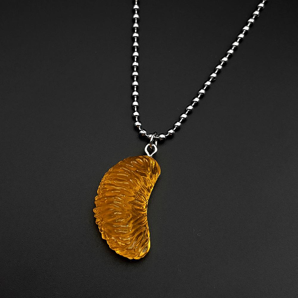 Cute Peeled Orange Fruit Pendant Necklace Stainless Steel Bead Chain Mini Citrus Jewelry For Women Teen Girls Best Friend Gift