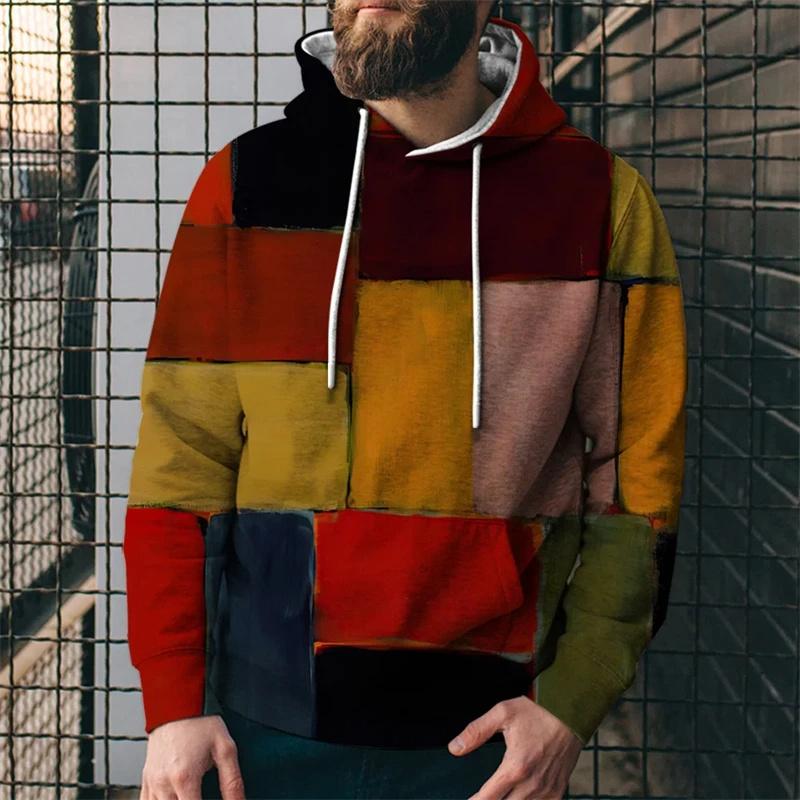 Simulationsnähte Karomuster 3D-gedruckte Kapuzensweatshirts für Herren Colorblock-Pullover Street Unisex-Oberteile Unisex-Hoodies