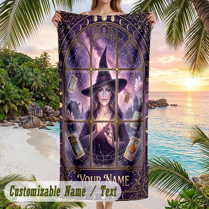 Witchcraft Theme Beach Towel Personalized Custom Name & Text Soft Quick Dry Beach Towel for Swimming Travel