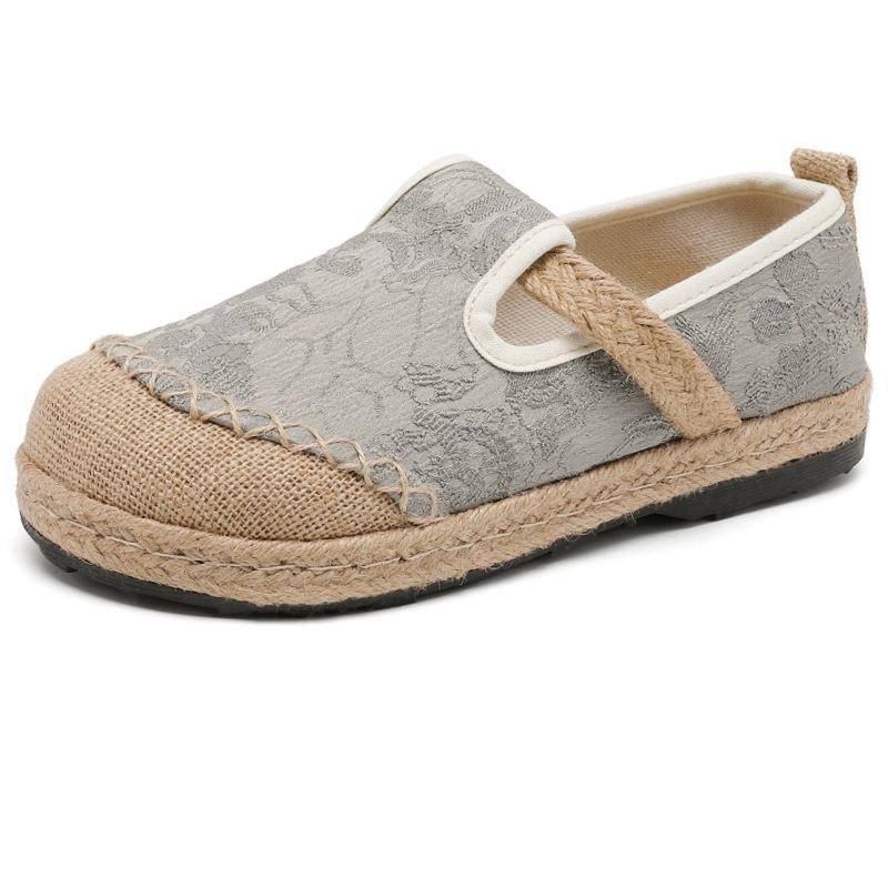 New fisherman shoes, original one-pedal Guochao cloth shoes, cotton and linen jacquard craft sewn thread single shoes