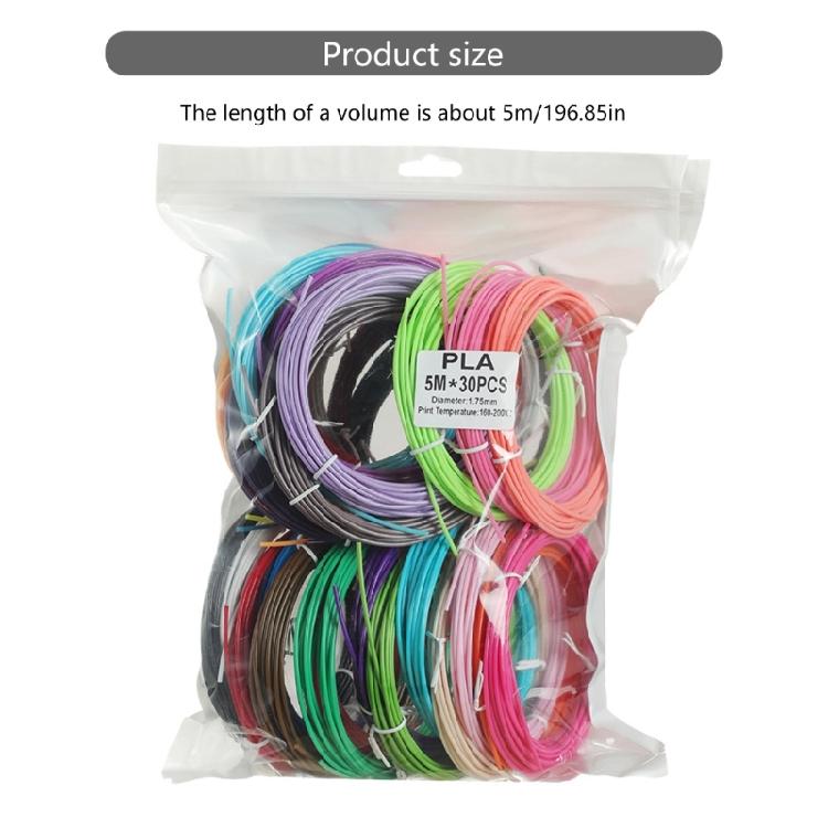 30PCS Multiple Color Filament for 3D Print Pen Refills, 1.75mm, Smooth Texture For 3D Children Printing Pen