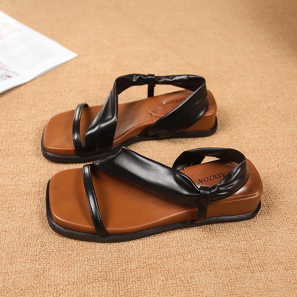 Women's Summer Thick Bottom Slip-On Shoes Outdoor Wear French Style Beautiful Sandals Match Skirts Evening Slope Heel Open-Toe