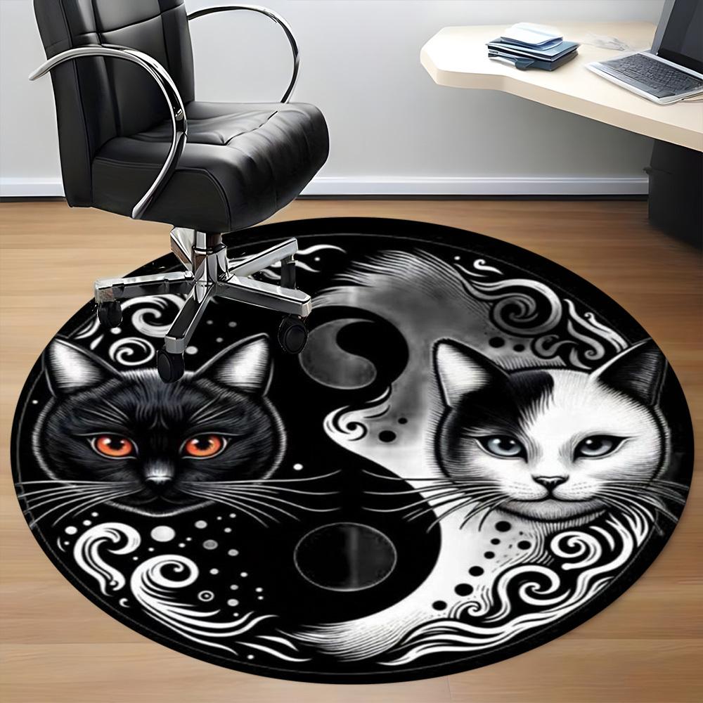 1pc Yin Yang Cats Chair Carpet for Office, Round Non Slip Durable Large Size Office Carpet, Suitable for Office