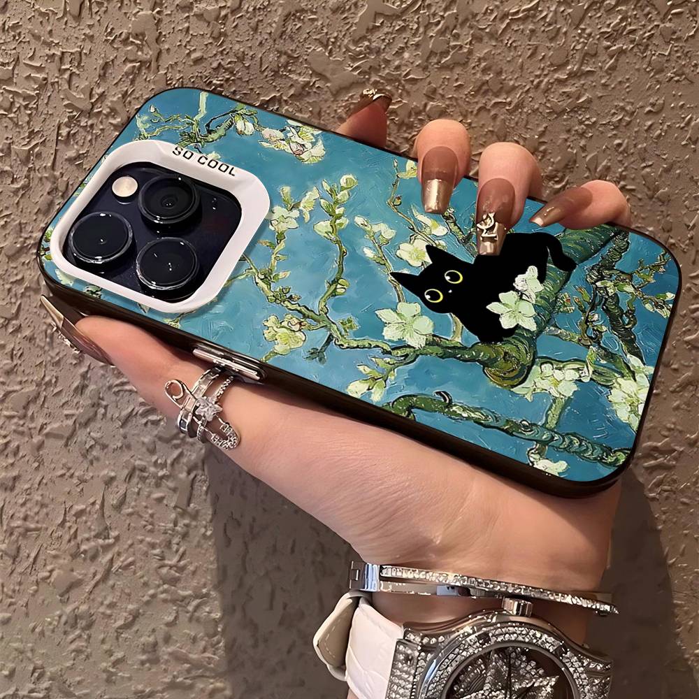 Black Cat Van Gogh Phone Case For IPhone 17 16 15 14 11 12 13 Pro Max Plus Pro Colored Silver Cover