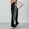 Dammode Europeisk och Amerikansk Stil Kontrastfärg Hög Midja Vida Ben Byxor - Vår/Sommar 2025 Kollektion