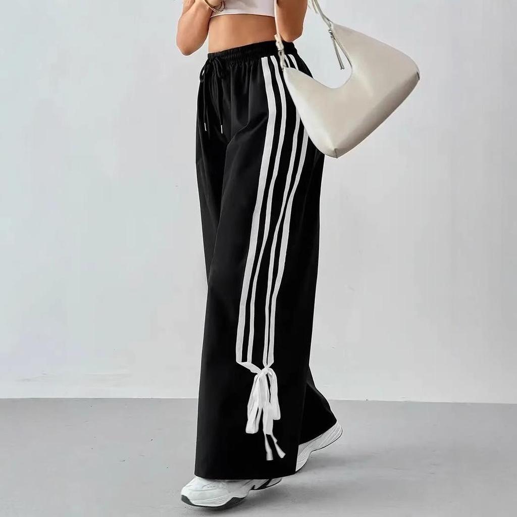 Dammode Europeisk och Amerikansk Stil Kontrastfärg Hög Midja Vida Ben Byxor - Vår/Sommar 2025 Kollektion