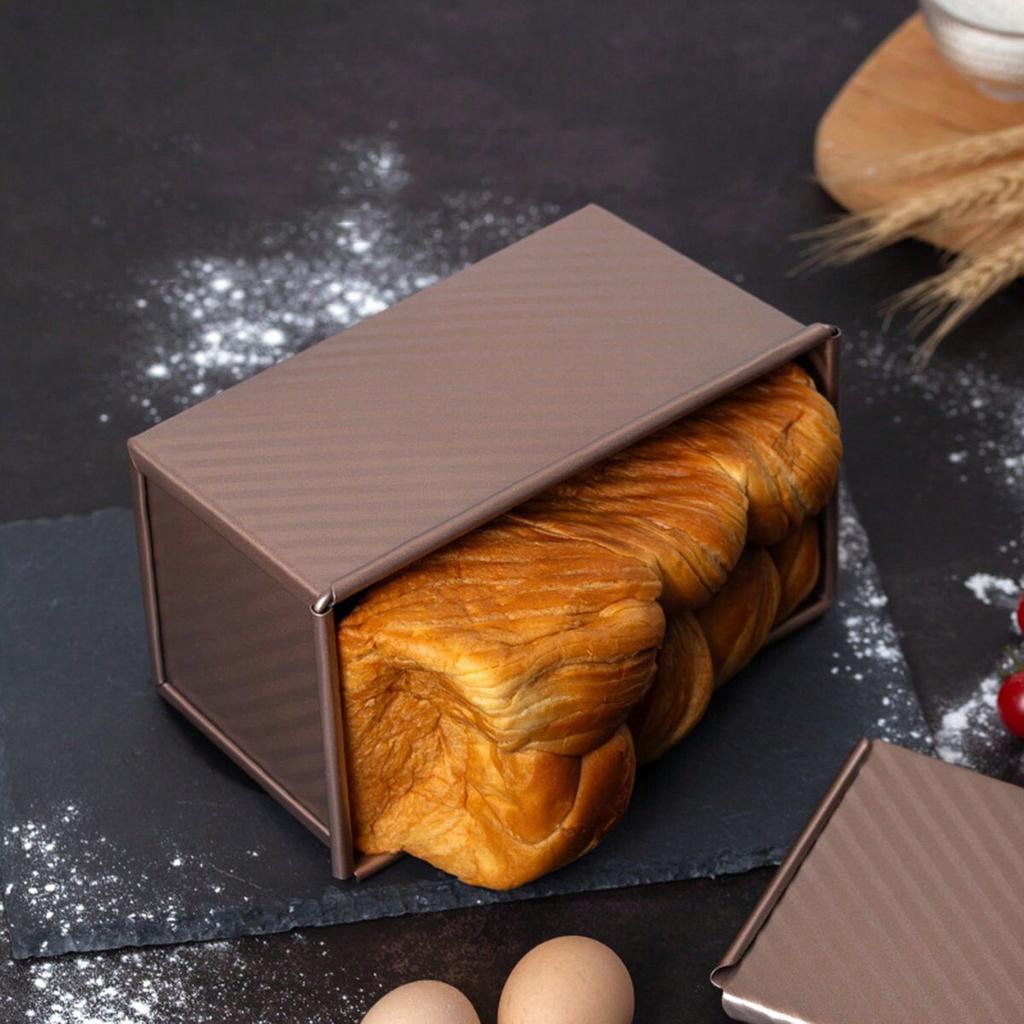 1pc Golden Loaf Pan with Lid - Non-Stick, Rust. Perfectly Toasted Bread - Durable.Easy-Clean Design Baking Mold for Oven Use