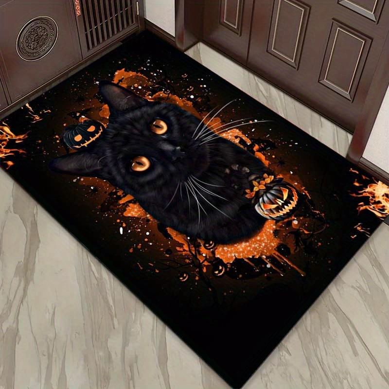 Halloween Cat Rug Spooky Black Cat with Pumpkin Design for Festive Home Decor  Halloween Themed Carpets Skid resistant carpet