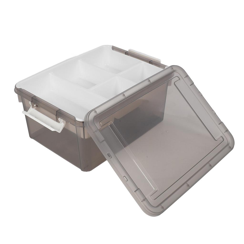 16L Plastic Storage Box Sturdy PP Clear Latching Box with Removable Tray for Toys Organization