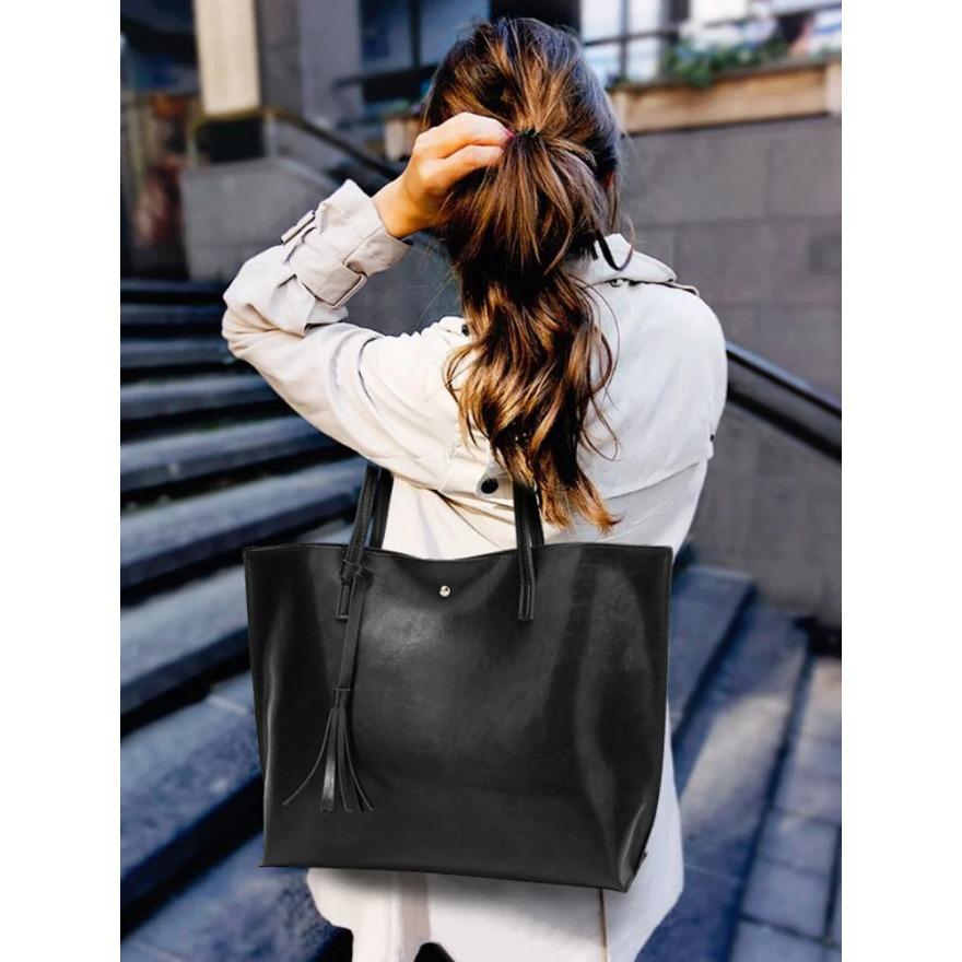 Retro Women's Tote Bags Portable Large Capacity PU Leather Shoulder Bags Fashion Tassel Underarm Bags Casual Commuter Handbags