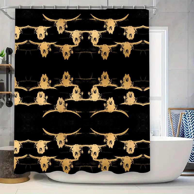 

Luxury Bathroom Shower Curtain with Skull Print for Kitchen or Bathtub Decor in Gold Waterproof Fabric DIY Home Improvement Proj 90x180cm