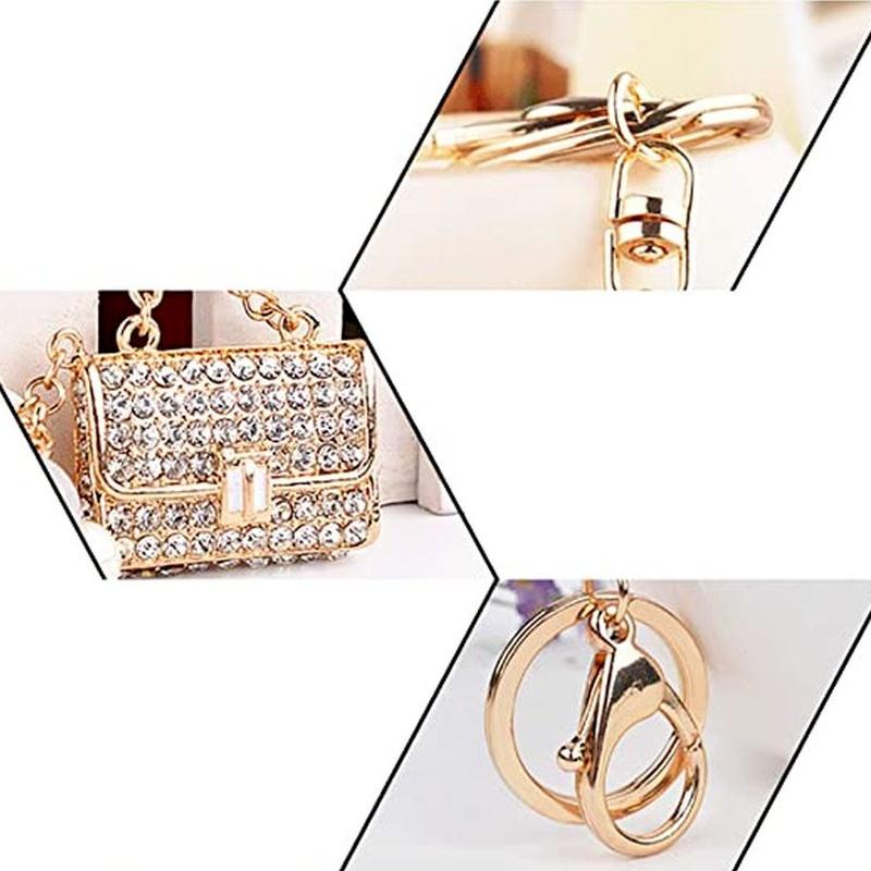 Fashion Metal Small Gift Creative Square Lady Chain Bag Shape Keychain White Rhinestone Lady Bag Accessories Automobile Gift