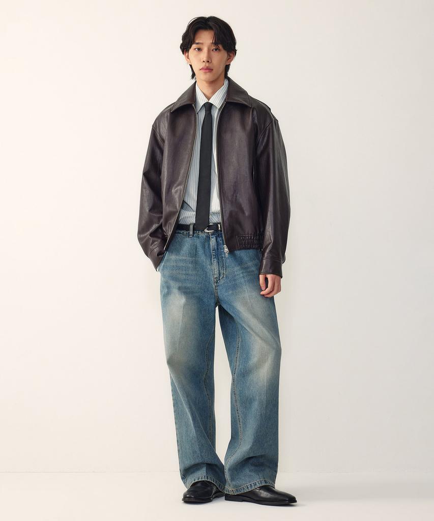 Studio Tomboy [Men] Blouson Zip-Up Synthetic Leather Jumper_Dark Brown 9156161110