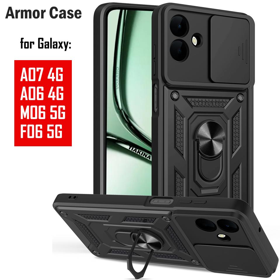 Slide Lens Armor Funda for Samsung Galaxy A07 4G Case for Samsung A06 4G M06 F06 5G Case Magnetic Ring Stand Holder Phone Cover