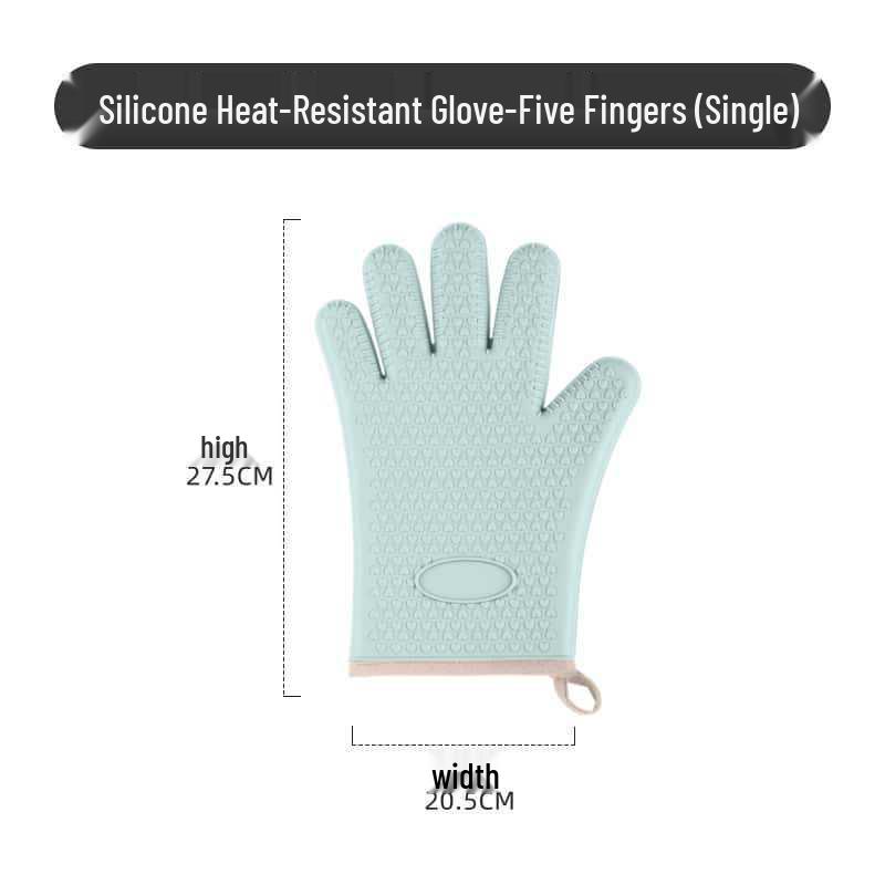Hitzebeständige Silikon-Ofenhandschuhe: Fünf-Finger-Verbrühschutz, verdickt für Hochtemperatur-Backen und Mikrowellengebrauch.