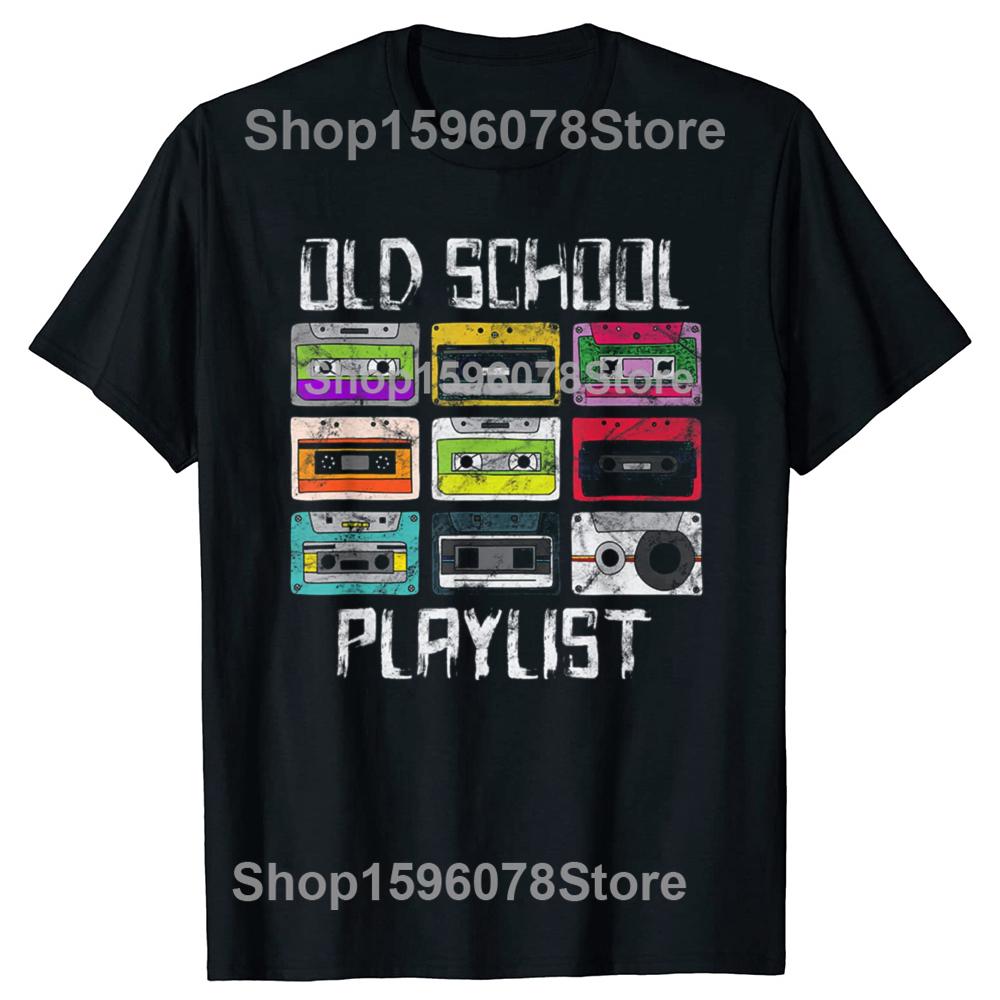 Vintage Retro Music Cassette Tapes Mixtape 80s and 90s T Shirts Men Cotton Humor Tee Shirt Short Sleeve Unisex Loose Clothing