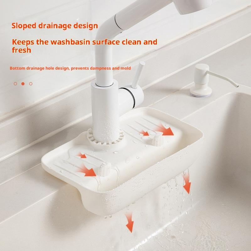Silicone Kitchen Faucet Mat Splash Guard Sink Mat With Sponge Holder Caddy Catcher Bathroom Countertop Mat