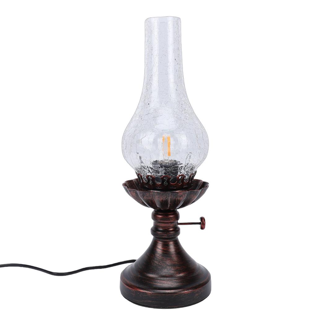Vintage Table Lamp with Crackled Glass Shade 40W E27 Rustic Small Antique Desk Lamp Bedside Decor for Farmhouse Bedroom