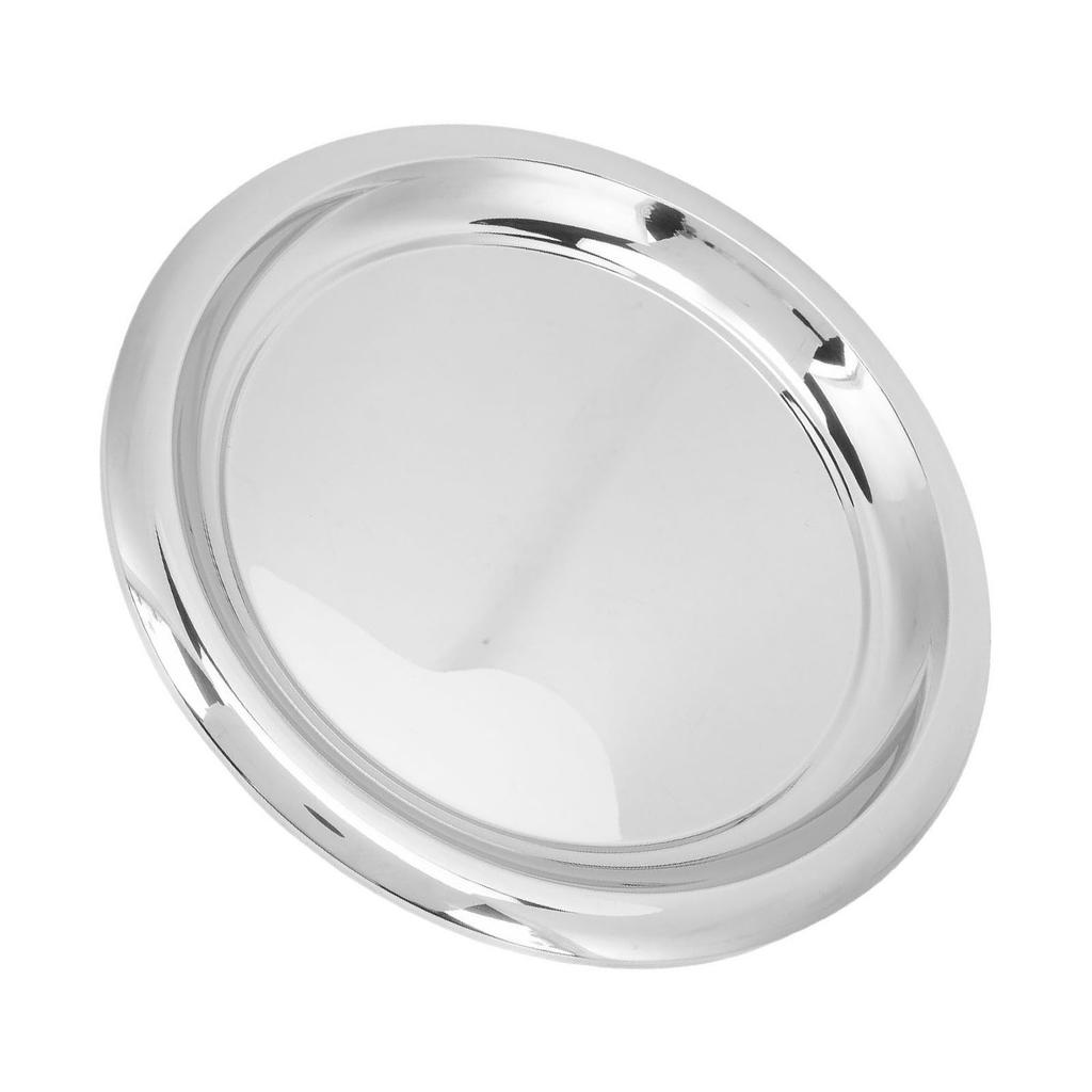 Stainless Steel Round Serving Tray 35cm Mirror Polished Metal Silver Bar Tray Circular Serving Platter for Drinks