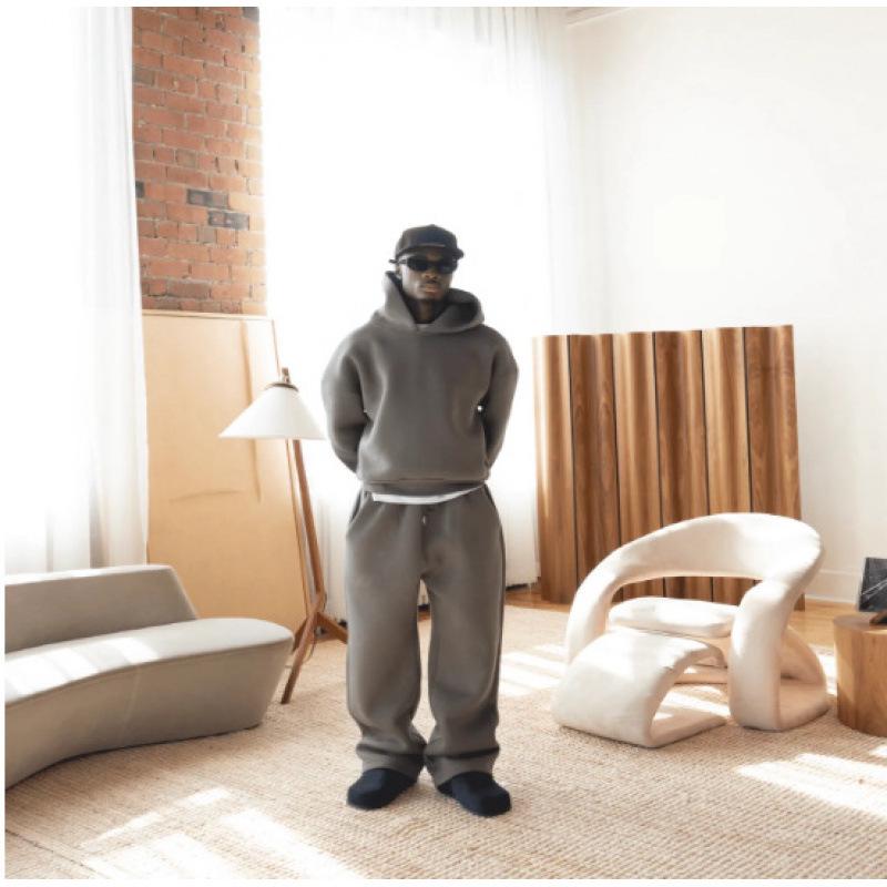 Set unisex con felpa con cappuccio e pantaloni della tuta larghi in velluto ispirato a Kanye