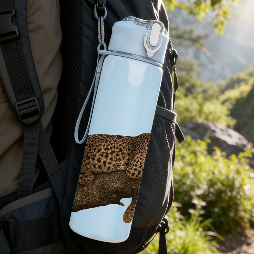1PC Leopard Tree Branch Silhouette 750ml Color Plastic Sports Water Bottle Leakproof Flip Straw Lid Suitable for Sports Office Home Use