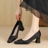 Fashion Luxury Satin Chunky Heels Women Loafers Autumn Elegant Square Head Mid Heeled Women Pumps Fashion Banquet Office Shoes for Women