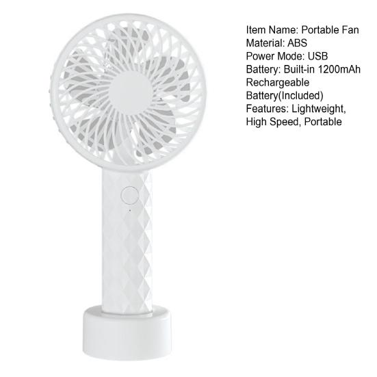 Portable Desk Fan with Base 3 Speed Adjustable Summer Handheld Cooling Fan USB Rechargeable Quiet Travel Office Outdoor Personal Fan